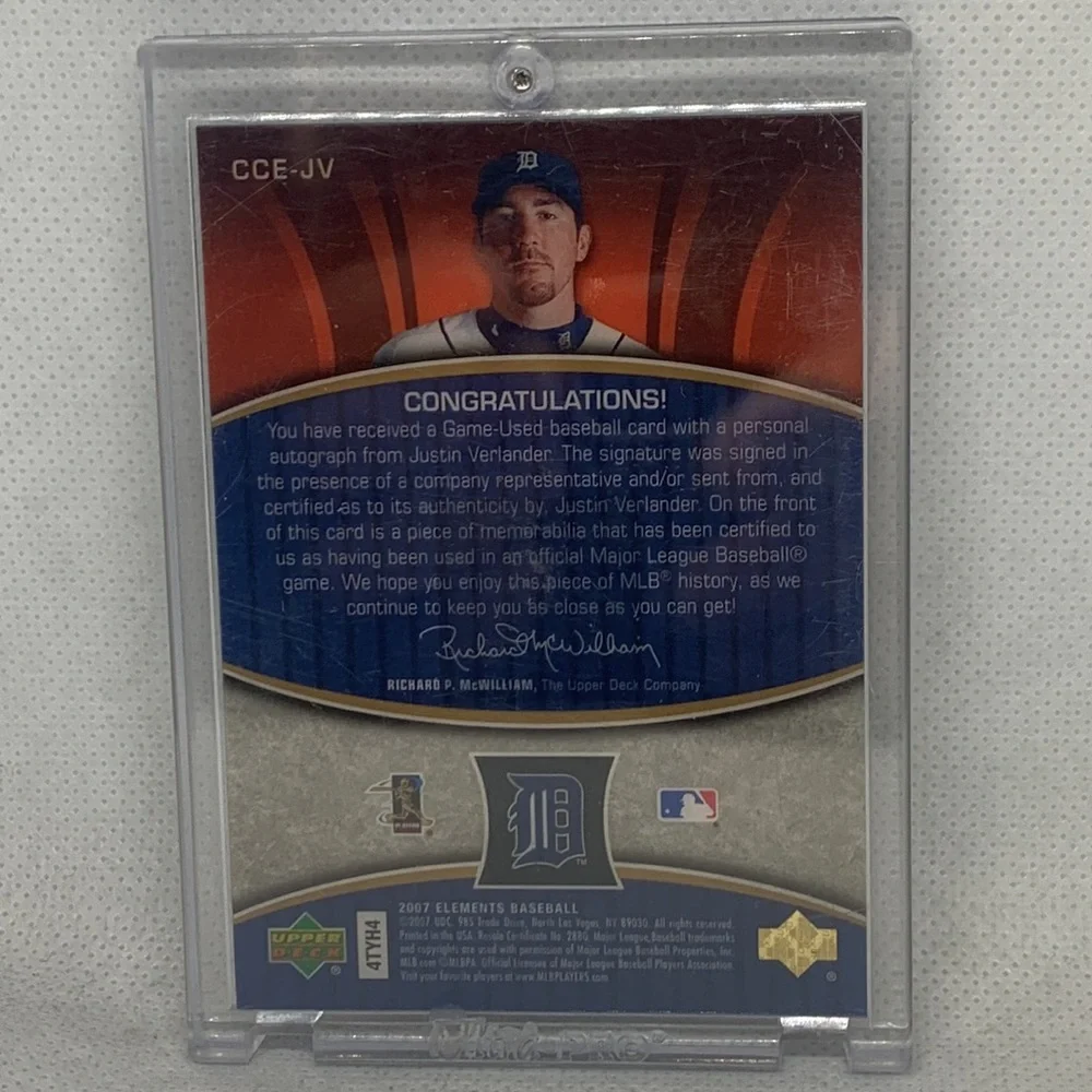 Justin Verlander UD 2007 Clear Cuts Elements 81/350 GU Relic and Auto (MISC11)